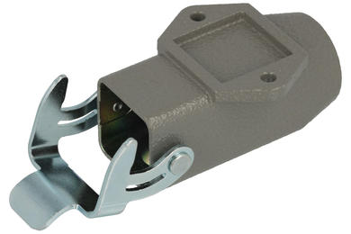 Connector housing; Han A; 19200031252; 3A; zinc alloy; straight; for cable; top single cable entry; with single locking lever; entry for M20 cable gland; grey; IP65; Harting; RoHS