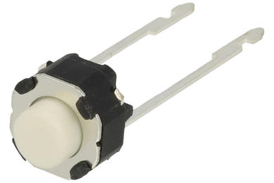 Tact switch; 6x6mm; 5mm; TS6613-5; 1,6mm; through hole; 2 pins; white; round shape; OFF-(ON); no backlight; 50mA; 12V DC; 180gf; KLS; RoHS
