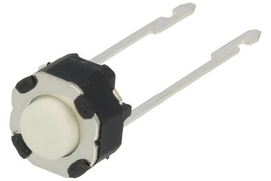 Tact switch; 6x6mm; 4,3mm; TS6613-4,3; 1,1mm; through hole; 2 pins; white; taped; round shape; OFF-(ON); no backlight; 50mA; 12V DC; 180gf; KLS; RoHS