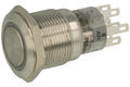 Przełącznik; przyciskowy; LAS1-AGQ-22E/B/12V/S; ON-(ON); 2 tory; podświetlenie LED 12V; niebieski; ring; monostabilny; na panel; 5A; 250V AC; 19mm; IP67; Onpow; RoHS