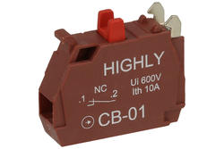 Styk pomocniczy; CB-01 NC; 3A; 240V AC; 1,1A; 240V DC; czerwony; plastik; rozwierny; panelowe 22mm; Highly; RoHS