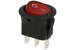 Przełącznik; klawiszowy (kołyskowy); 020-102011RB; ON-ON; 1 tor; czerwony; bez podświetlenia; bistabilny; konektory 4,8x0,8mm; 20mm; 2 pozycje; 6A; 250V AC