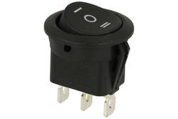 Switch; rocker; 020-103041BB; ON-OFF-ON; 1 way; black; no backlight; bistable; 4,8x0,8mm connectors; 20mm; 3 positions; 6A; 250V AC