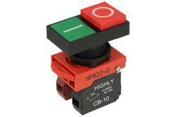 Przełącznik; przyciskowy; HPB22-D11; ON-OFF+OFF-ON; czerwony+zielony; bez podświetlenia; śrubowe; 2 pozycje; 5A; 230V AC; 22mm; 42,5mm; Highly