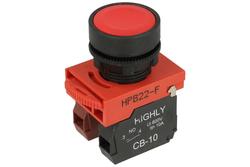Przełącznik; przyciskowy; HPB22-F11R; ON-(OFF)+OFF-(ON); czerwony; bez podświetlenia; śrubowe; 2 pozycje; 5A; 230V AC; 22mm; 42,5mm; Highly