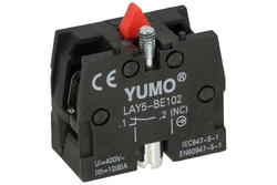 Contact block; LAY5-BE102; 3A; 240V AC; black; plastic; NC; snap action; red; LASY5 panel mount; Yumo; RoHS