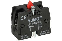 Contact block; LAY5-BE102; 3A; 240V AC; black; plastic; NC; snap action; red; LASY5 panel mount; YUMO; RoHS