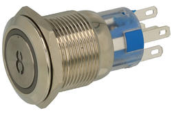 Przełącznik; przyciskowy; PBW-19B8R; OFF-(ON); 1 tor; podświetlenie LED 12V; czerwony; cyfra 8; monostabilny; na panel; 2A; 250V AC; 19mm