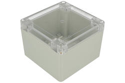 Enclosure; multipurpose; ZP105.105.75JpH TM; polycarbonate; 105mm; 105mm; 75mm; light gray; with brass bushing; transparent lid; hermetic; Kradex; RoHS
