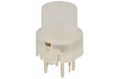 Mikroprzycisk; 12mm; 14,3mm; KS01-BLV-1 LED; 12,8mm; przewlekany (THT); 4 piny; transparentny; okrągły; OFF-(ON); podświetlenie LED 5V; czerwony; 10mA; 35V DC; 130gf