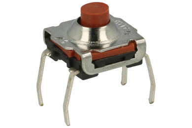Mikroprzycisk; 7,3x7,3mm; 5mm; TS7701-5; 2,3mm; przewlekany (THT); 4 piny; czerwony; hermetyczny; OFF-(ON); bez podświetlenia; 50mA; 12V DC; 180gf; KLS; RoHS