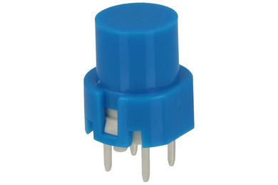 Tact switch; 12mm; 14,3mm; KS01B-BL; 12,8mm; through hole; 4 pins; blue; round shape; OFF-(ON); no backlight; 10mA; 35V DC; 130gf; Highly; RoHS