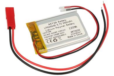 Rechargeable battery; Li-Po; 503040; 3,7V; 560mAh; 5x30x40mm; PCM protection; with cable; AKYGA; RoHS