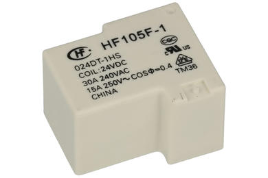 Relay; electromagnetic industrial; HF105F-1-024D-T1HS; 24V; DC; SPST NO; 30A; PCB trough hole; Hongfa; RoHS