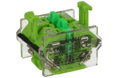 Contact block; 2NO/S; 10A; 500V AC; green; plastic; NO; slow action; LAS0-A1Y 22mm panel mount; Onpow; RoHS