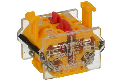 Contact block; 2NC; 10A; 500V AC; yellow; plastic; NC; snap action; LAS0-A1Y 22mm panel mount; Onpow; RoHS