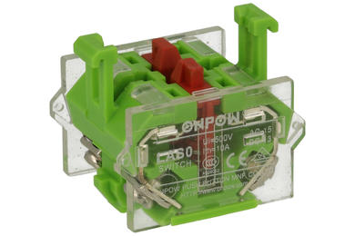 Contact block; 2NC/S; 10A; 500V AC; green; plastic; slow action; NC; LAS0-A1Y 22mm panel mount; Onpow; RoHS