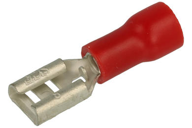 Connector; 4,8x0,8mm; flat female; insulated; 01106-FDD1.25-187(8); red; straight; for cable; 0,5÷1,5mm2; tinned; crimped; 1 way; KLS