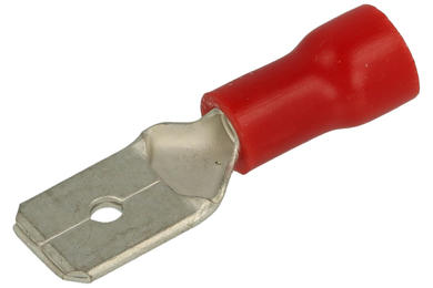 Connector; 6,3x0,8mm; flat male; insulated; KPIM63R; red; straight; for cable; 0,5÷1,0mm2; tinned; crimped; 1 way; SGE