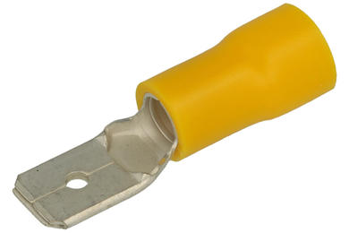 Connector; 6,3x0,8mm; flat male; insulated; 01115-MDD5.5-250; yellow; straight; for cable; 4÷6mm2; tinned; crimped