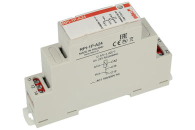 Przekaźnik; instalacyjny; elektromagnetyczny przemysłowy; RPI-1P-A24; 24V; AC; 1 styk przełączny; 16A; 250V AC; 16A; 24V DC; na szynę DIN35; Relpol; RoHS