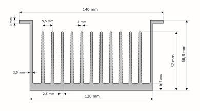 Heatsink; C14069/12 SSR; for 3-phase SSR; for 1 phase SSR; with holes; plain; 0,8K/W; 120mm; 140mm; 68,5mm; Firma Piekarz