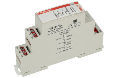 Relay; electromagnetic industrial; instalation; RPI-2P-D24; 24V; DC; DPDT; 8A; 250V AC; 8A; 24V DC; DIN rail type; Relpol; RoHS