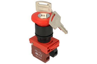 Switch; safety; push button; HPB22-K11R; ON-OFF+OFF-ON; reset by turn; with key; 2 ways; red; no backlight; bistable; screw; 5A; 230V AC; Highly