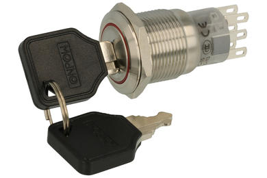 Switch; key switch; LAS1-AGQ-22Y/21; ON-ON+ON-ON; 2 ways; 90°; 2 positions; bistable; panel mounting; solder; 5A; 250V AC; 19mm; 36mm; metal; IP65; Onpow
