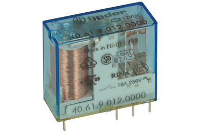 Przekaźnik; elektromagnetyczny miniaturowy; 40.61.9.012.0000; 12V; DC; 1 styk przełączny; 16A; 250V AC; do druku (PCB); do gniazda; Finder; RoHS