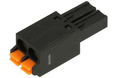 Terminal block; pluggable; 0225-0802; 2 ways; R=3,50mm; 21,4mm; 8A; 300V; for cable; straight; round hole; black; Dinkle; RoHS