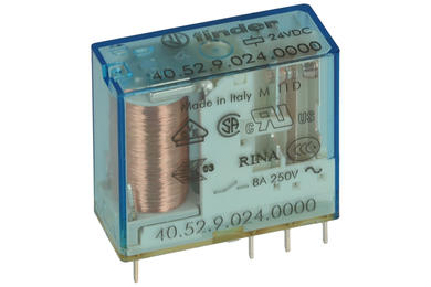 Relay; electromagnetic miniature; 40.52.9.024.0000; 24V; DC; DPDT; 8A; 250V AC; PCB trough hole; for socket; Finder; RoHS