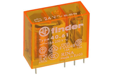 Relay; electromagnetic miniature; 40.61.8.024.0000; 24V; AC; SPDT; 16A; 250V AC; PCB trough hole; for socket; Finder; RoHS; 1,2VA