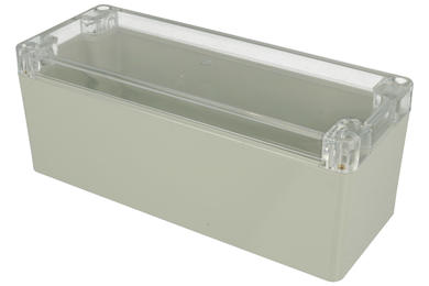 Enclosure; multipurpose; ZP190.75.75JpH TM; polycarbonate; 75mm; 190mm; 75mm; light gray; with brass bushing; transparent lid; hermetic; Kradex; RoHS