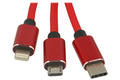 Kabel; USB; R-DSKU700; wtyk USB-A; wtyk USB-C; wtyk Lightning; wtyk microUSB; 2,5m; czerwony; okrągły; nylon w oplocie, PVC; Talvico