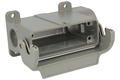 Connector housing; Han A; 19200160290; 16A; metal; straight; for panel; both sides cables entries; with single locking lever; entry for M20 cable gland; low profile; grey; IP65; Harting; RoHS