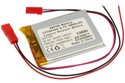 Rechargeable battery; Li-Po; 704452; 3,7V; 1850mAh; 7x44x52mm; PCM protection; connector + socket 2,54*2pins; AKYGA; RoHS