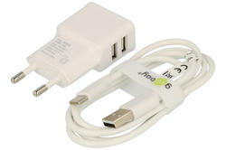 Zasilacz; Ładowarka; wtyczkowy; W-CUSBx2-W; 5V DC; 2,4A; 12W; 2x gniazdo USB typ A; 100÷240V AC; z osobnym kablem USB A - USB C; Goobay; RoHS