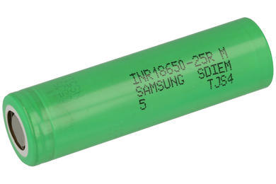 Rechargeable battery; Li-Ion; INR18650-25R; 3,6V; 2500mAh; 18,6x65,2mm; Samsung; without PCM protection