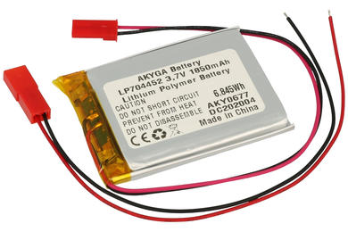 Akumulator; Li-Po; 704452; 3,7V; 1850mAh; 7x44x52mm; Zabezpieczenie PCM; konektor+ gniazdo 2,54*2piny; AKYGA; RoHS