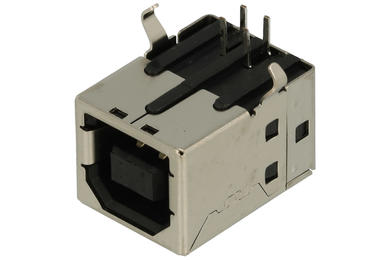 Socket; USB B; DS1099-BN0; USB 2.0; black; through hole; angled 90°; horizontal; 1mm; metal; RoHS