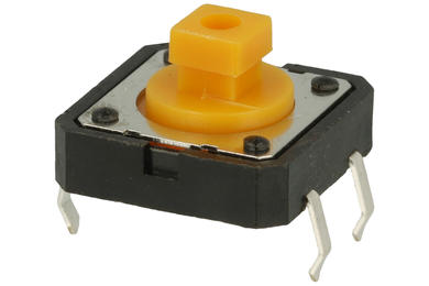 Tact switch; 12x12mm; 7,3mm; TS1204-7,3; 3,8mm; through hole; 4 pins; black; for caps; OFF-(ON); no backlight; 50mA; 12V DC; 180gf; KLS; RoHS