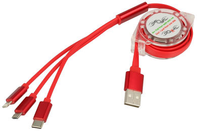Kabel; USB; DSKU707; wtyk USB-A; wtyk Lightning; wtyk microUSB; wtyk USB-C; 1m; czerwony; płaski; Talvico