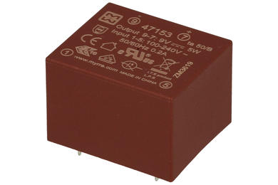 Power Supply; PCB mounted; M47153; 9V DC; 550mA; 5W; 85÷265V AC; transformer enclosure; Myrra; RoHS