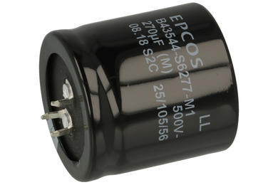 Kondensator; SNAP-IN; elektrolityczny; 270uF; 500V; B43554; 20%; fi 35x35mm; 10mm; przewlekany (THT); luzem; -25...+105°C; 2000h; Nichicon