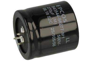 Capacitor; SNAP-IN; electrolytic; 270uF; 500V; B43554; 20%; fi 35x35mm; 10mm; through-hole (THT); bulk; -25...+105°C; 2000h; Nichicon