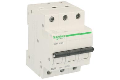 Over current breaker; modular; A9K01320; 20A; 230V AC; 3 ways; B; DIN rail mounted; screw; Schneider Electric; RoHS