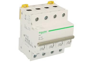 Isolation switch; modular; A9S65440; OFF-ON; 40A; 415V AC; DIN rail mounted; 4 ways; screw; ON-0FF; Schneider Electric; RoHS