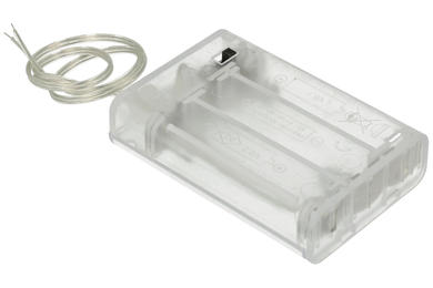 Battery holder; BC331; 3xR6(AA); with 150mm cable; container; with lid; with switch; transparent; R6 AA