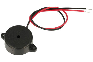 Buzzer piezoelektryczny; KPI-G2330E; 82 dB; 12V; 15mA; fi 23mm; 3,5kHz; na panel; ciągły; z generatorem; przewody; 10mm; KFB; RoHS